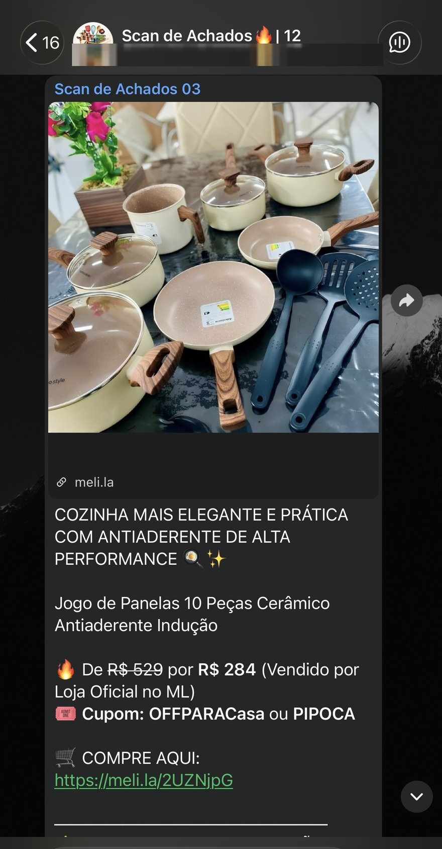 Oferta: jogo de panelas de R$529 por R$284