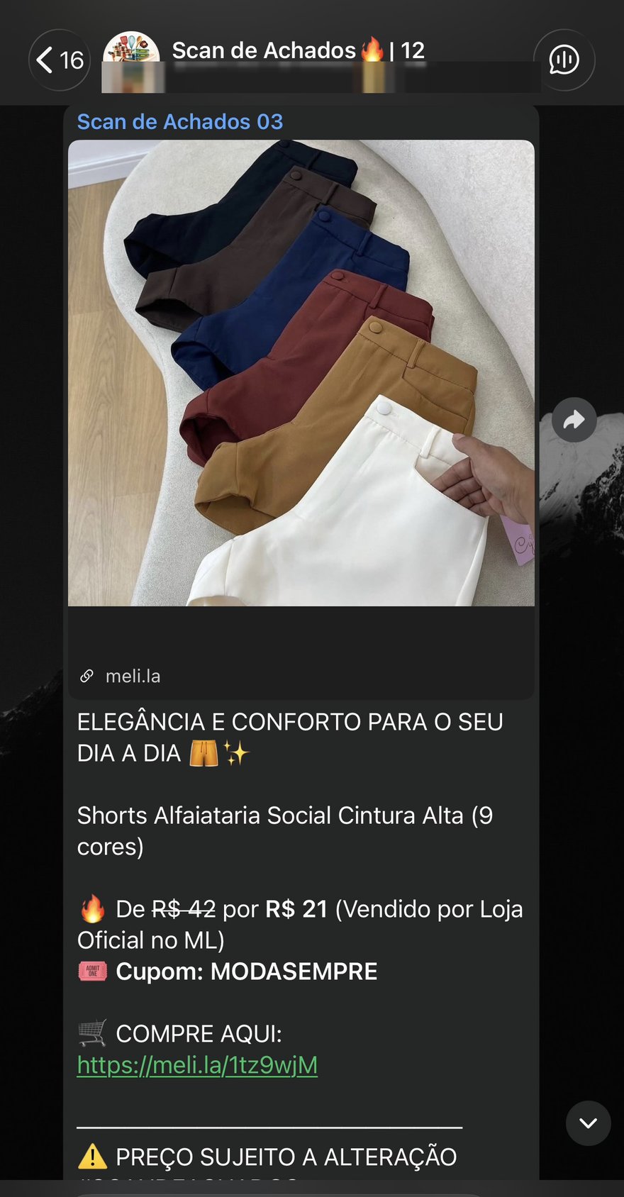 Oferta: shorts alfaiataria de R$42 por R$21