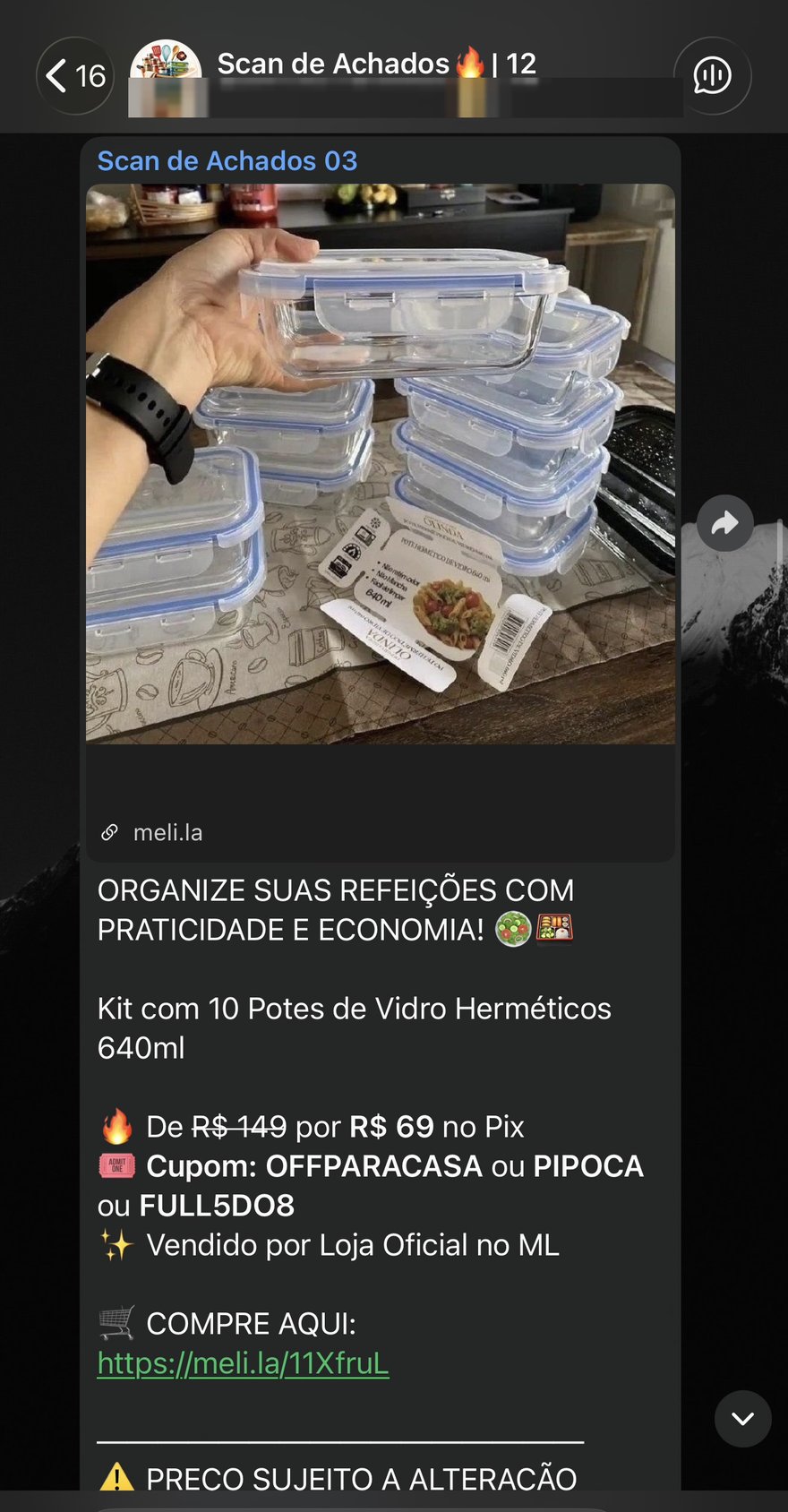 Oferta: kit de potes de vidro de R$149 por R$69